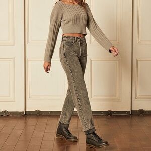 Boyish Jeans The Casey High Rise Straight Leg Jeans in Marbled black Size 24